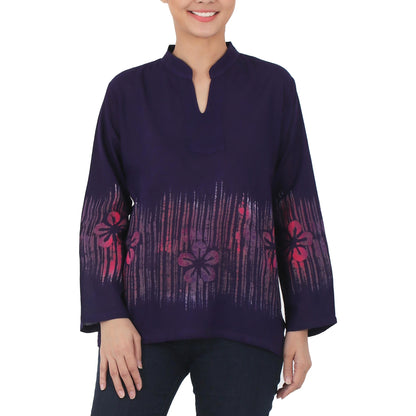 Violet Frangipani Cotton Batik Blouse