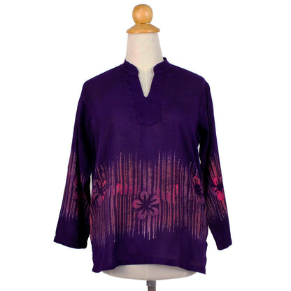 Violet Frangipani Cotton Batik Blouse