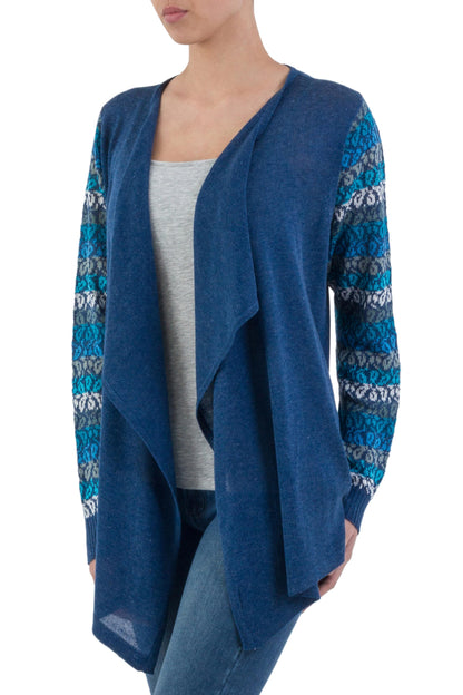 Garden in Blue Cotton Blend Cardigan Sweater