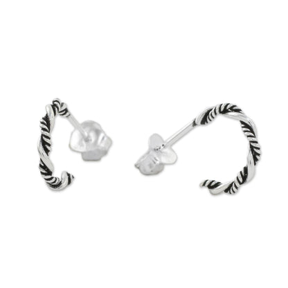 Light and Dark Sterling Silver Half Hoop Earrings with a Combination Finish