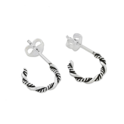 Light and Dark Sterling Silver Half Hoop Earrings with a Combination Finish