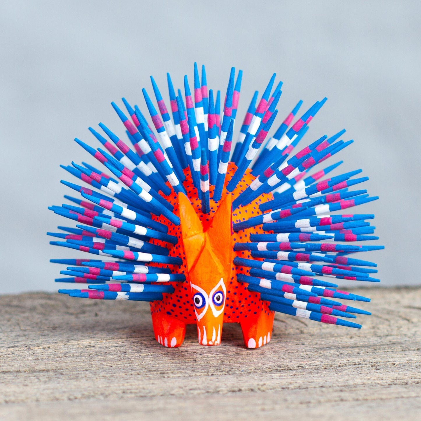 Blue & Red Handpainted Porcupine Sculpture