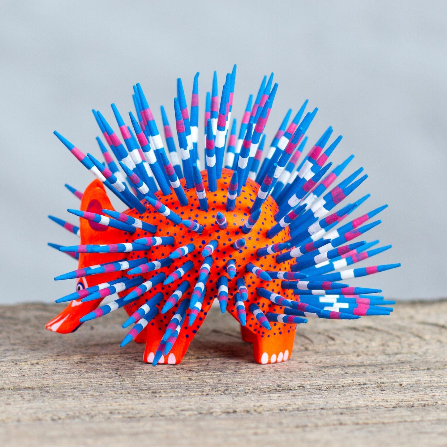 Blue & Red Handpainted Porcupine Sculpture