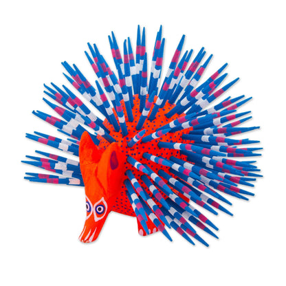 Blue & Red Handpainted Porcupine Sculpture