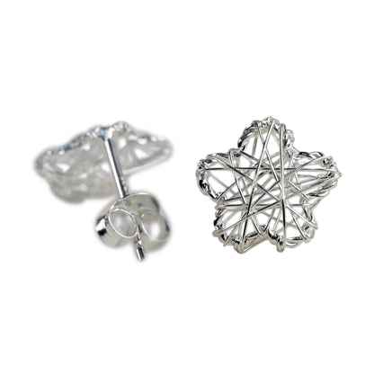 Flower Wrap Sterling Silver Flower Stud Earrings Crafted in Thailand