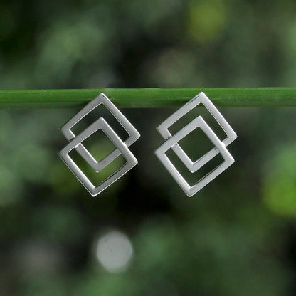 Forever Square Sterling Silver Earrings