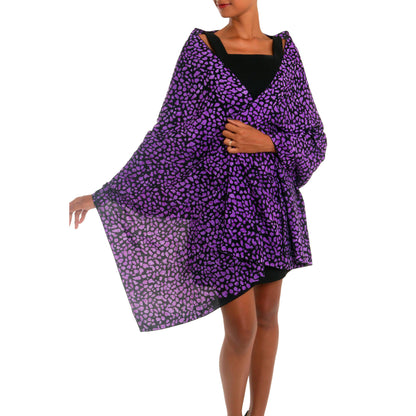 Purple Beach Pebbles 100% Rayon Stamped Batik Shawl