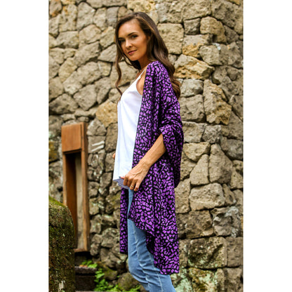 Purple Beach Pebbles 100% Rayon Stamped Batik Shawl