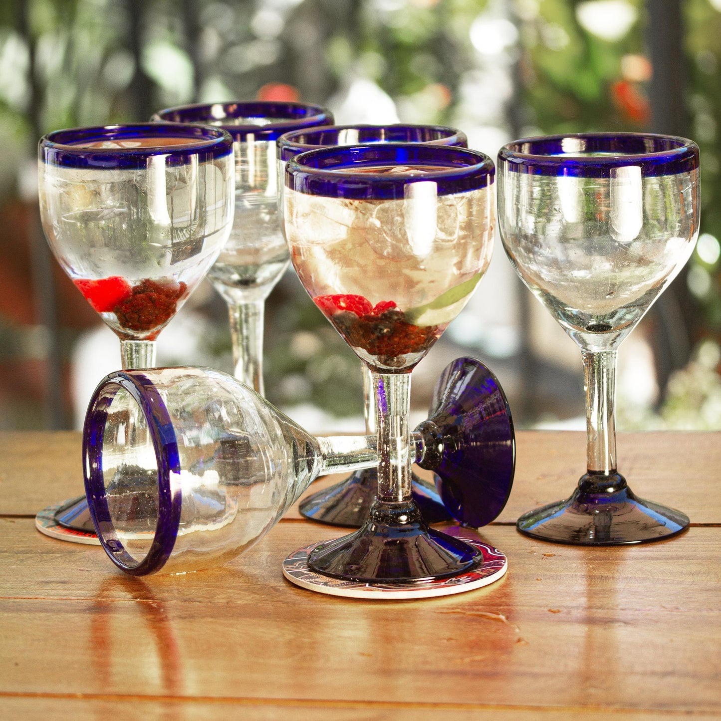 Cobalt Contrasts Set of Six Eco Friendly Hand Blown Wine Goblets