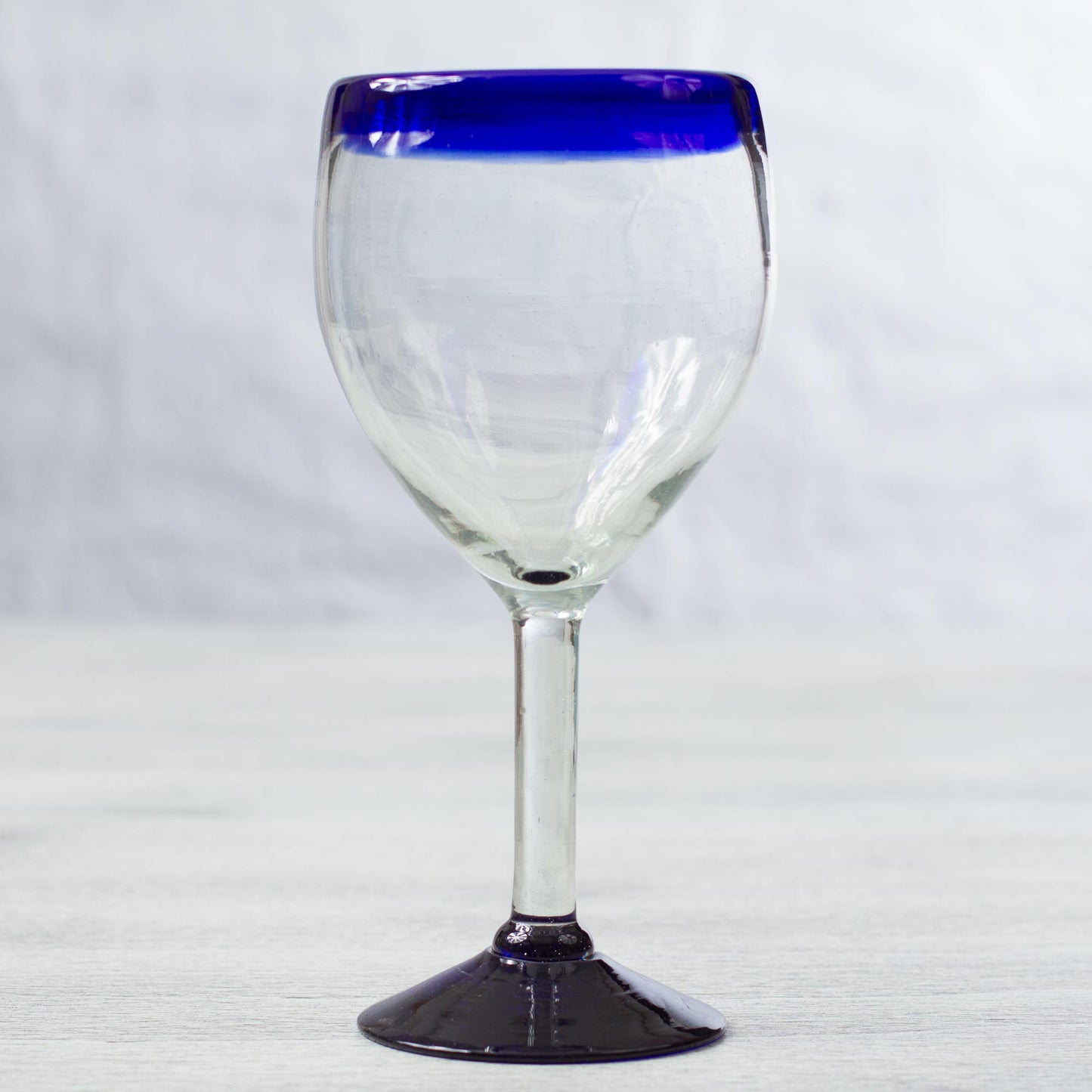 Cobalt Contrasts Set of Six Eco Friendly Hand Blown Wine Goblets