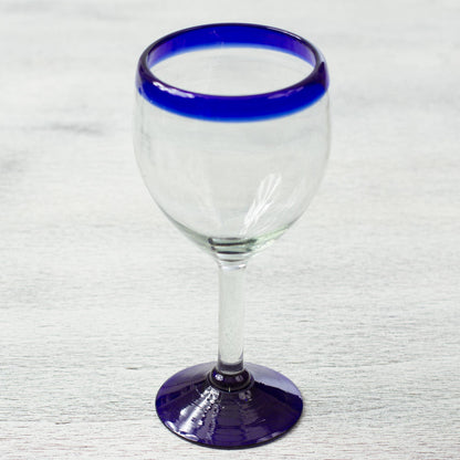 Cobalt Contrasts Set of Six Eco Friendly Hand Blown Wine Goblets