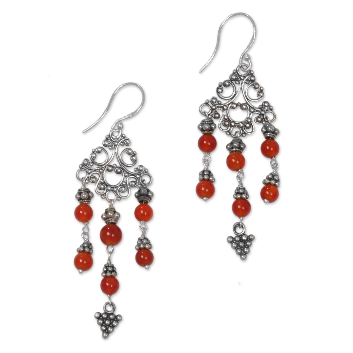 Amlapura Altar Indonesian Handmade Sterling Silver and Carnelian Earrings