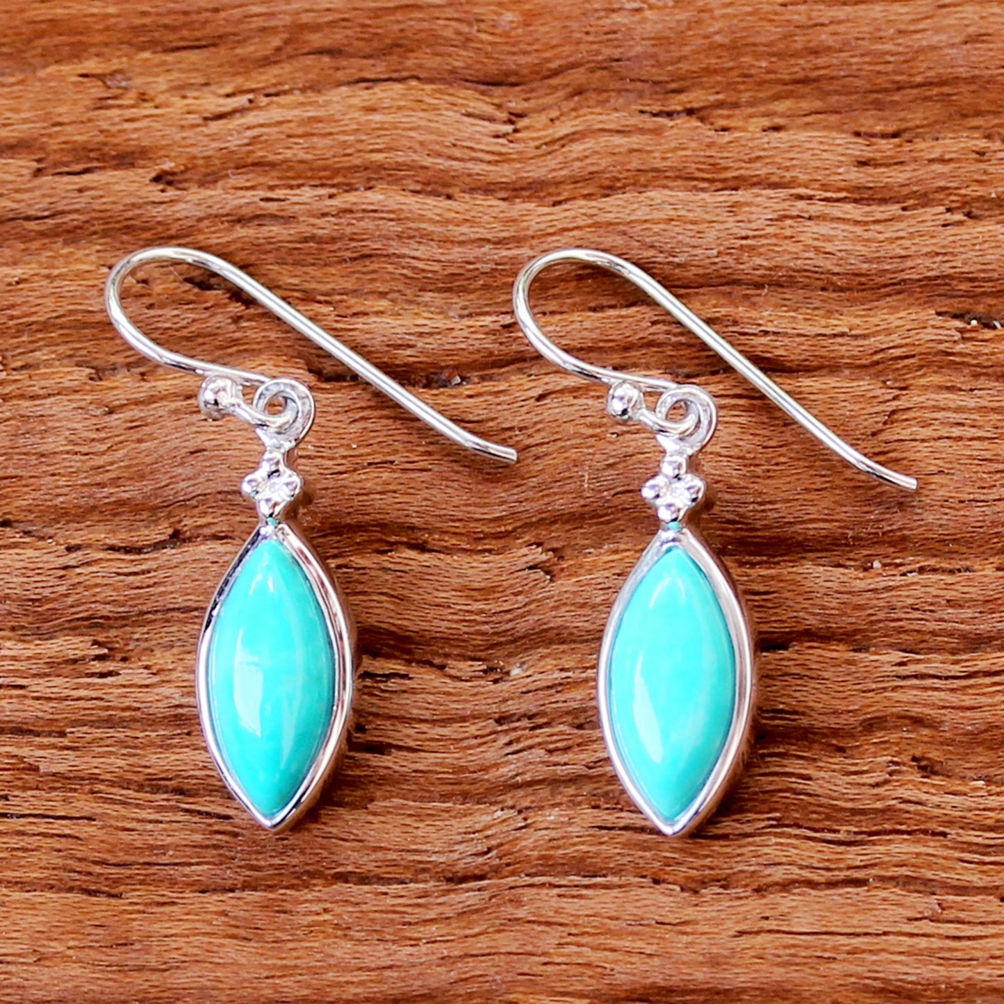 Knowing Eyes Rhodium Plated Amazonite Dangle Earrings from Thailand