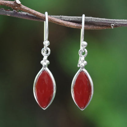 Knowing Eyes Rhodium Plated Carnelian Dangle Earrings from Thailand