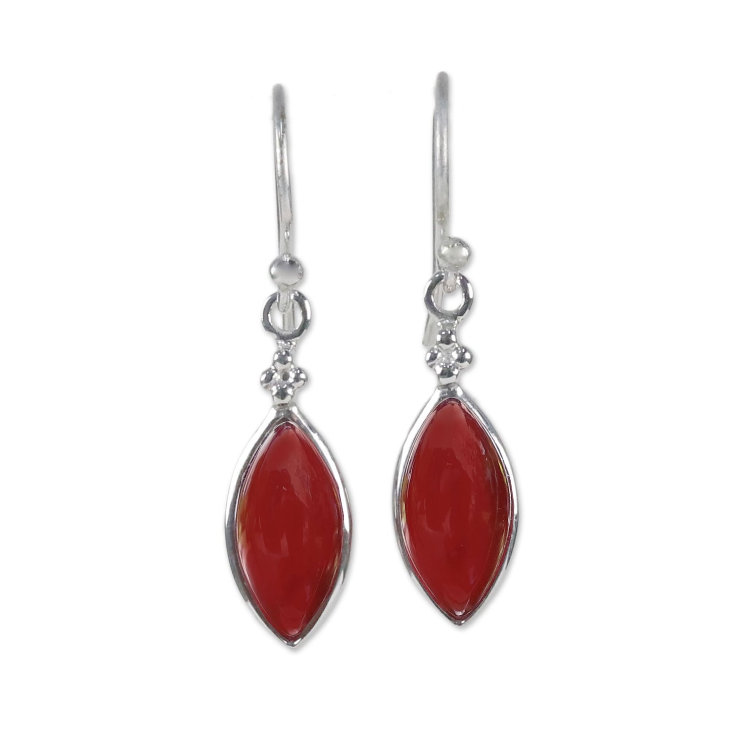 Knowing Eyes Rhodium Plated Carnelian Dangle Earrings from Thailand