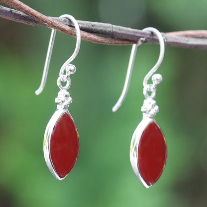 Knowing Eyes Rhodium Plated Carnelian Dangle Earrings from Thailand