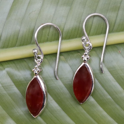 Knowing Eyes Rhodium Plated Carnelian Dangle Earrings from Thailand