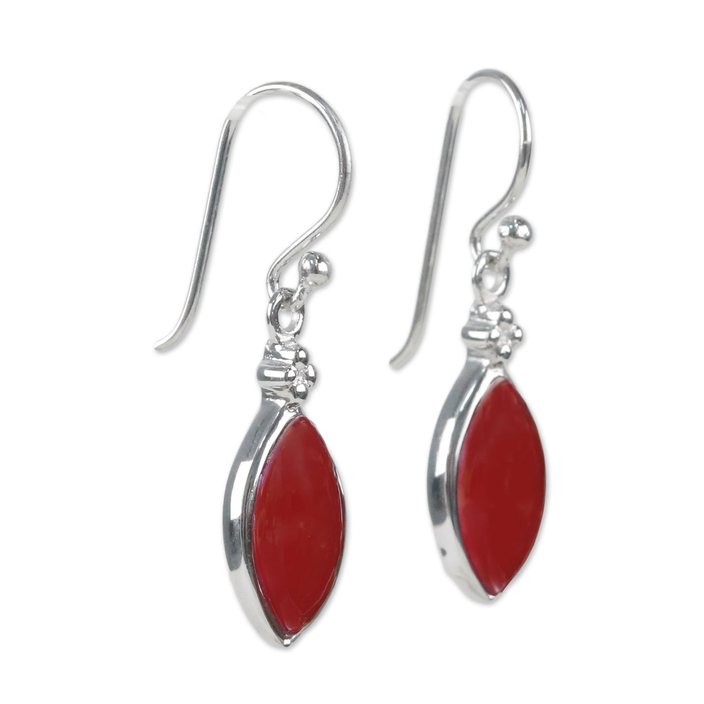 Knowing Eyes Rhodium Plated Carnelian Dangle Earrings from Thailand