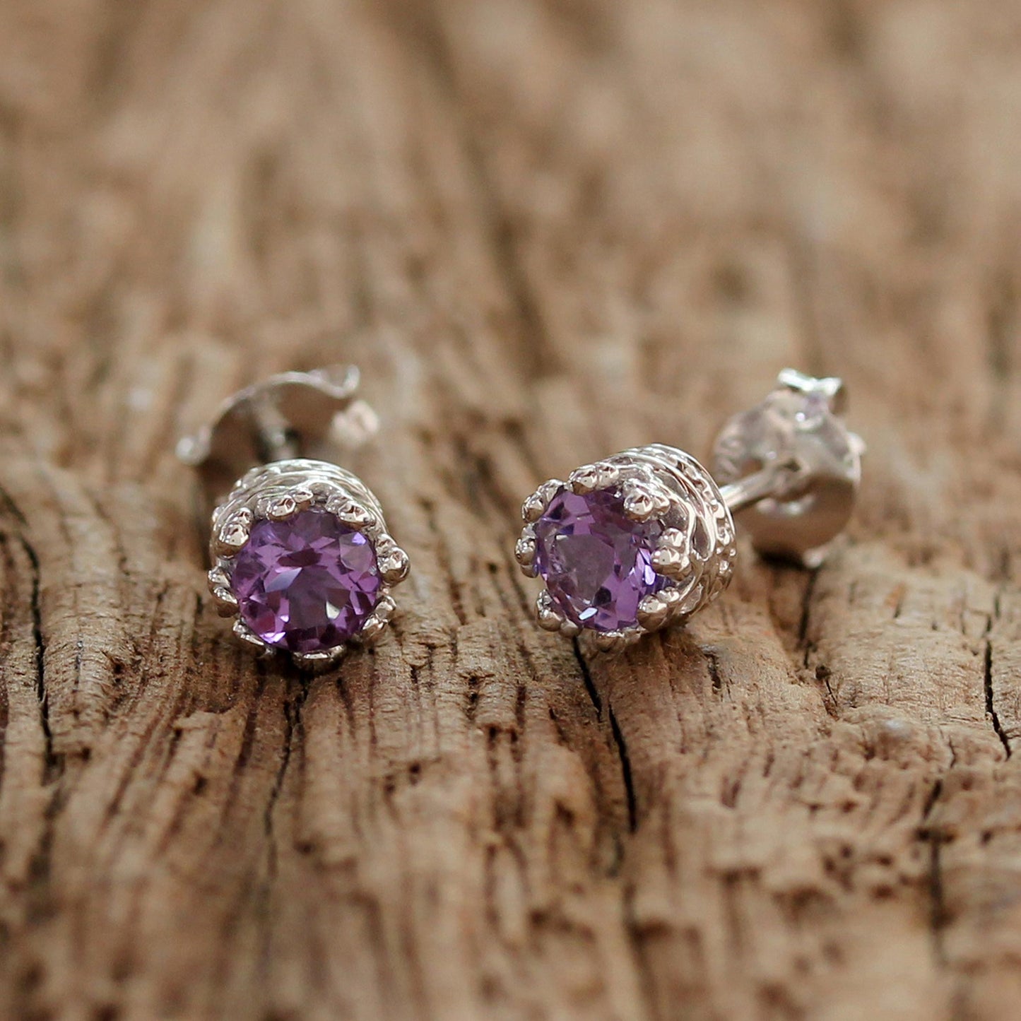 Lavender Brilliance Rhodium Plated Amethyst Stud Earrings from Thailand