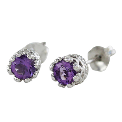 Lavender Brilliance Rhodium Plated Amethyst Stud Earrings from Thailand