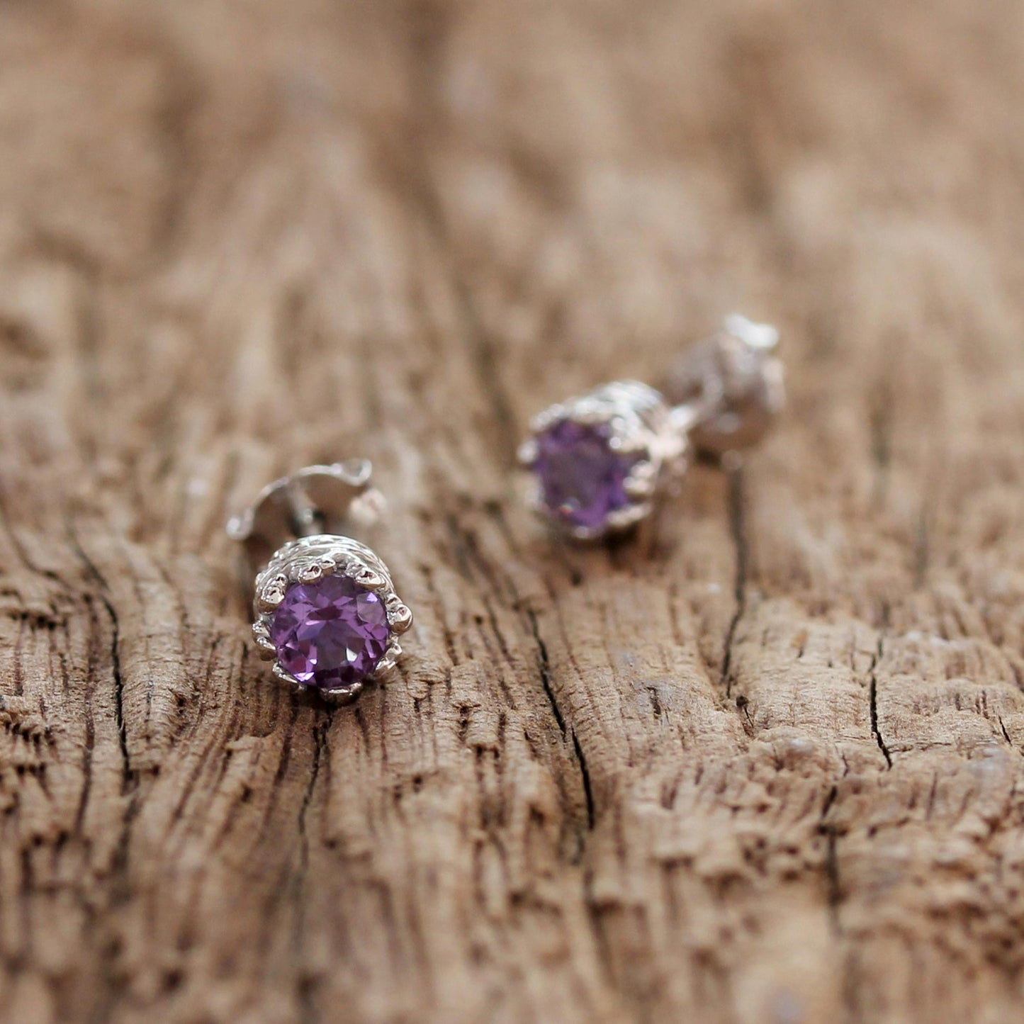 Lavender Brilliance Rhodium Plated Amethyst Stud Earrings from Thailand