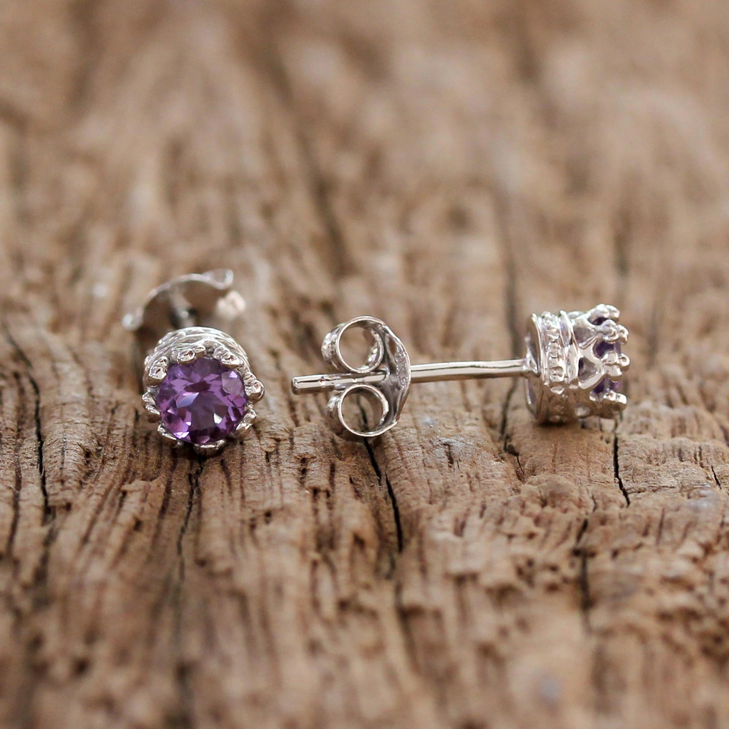 Lavender Brilliance Rhodium Plated Amethyst Stud Earrings from Thailand