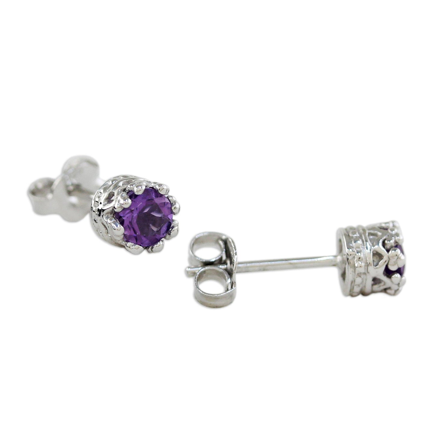 Lavender Brilliance Rhodium Plated Amethyst Stud Earrings from Thailand