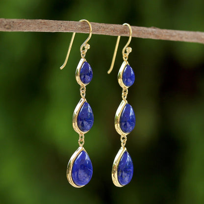 Nectar Drops Gold Plated Thai Lapis Lazuli Teardrop Dangle Earrings