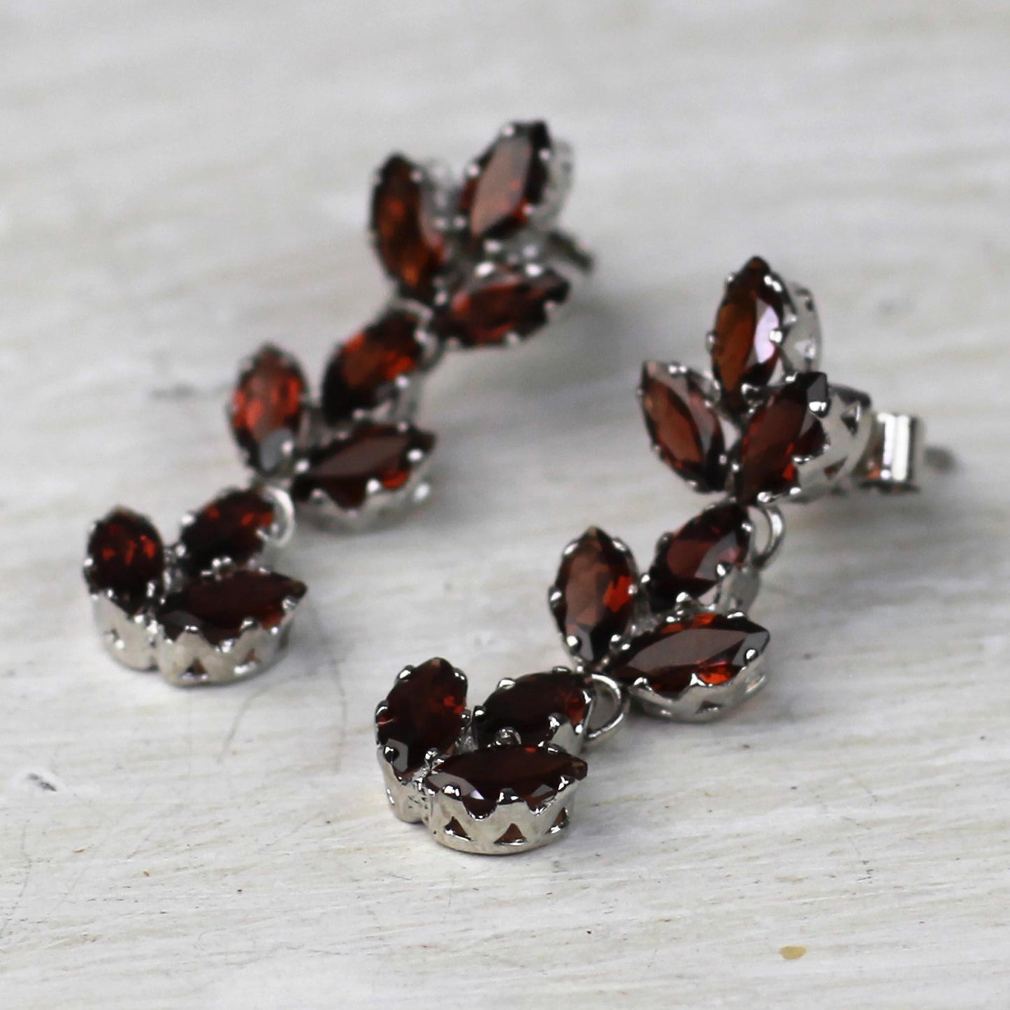 Radiant Red Leaves Garnet & Silver Dangle Earrings