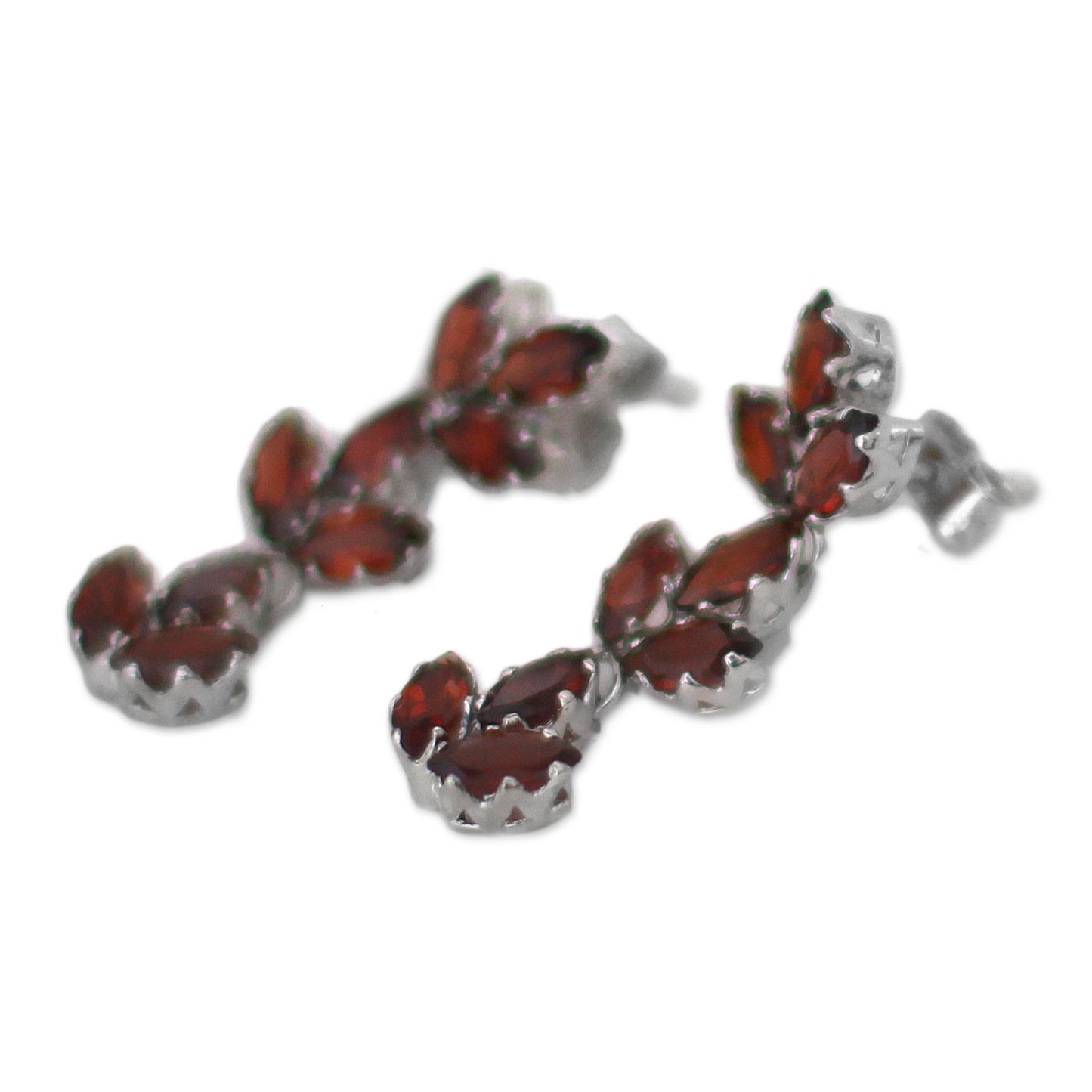 Radiant Red Leaves Garnet & Silver Dangle Earrings