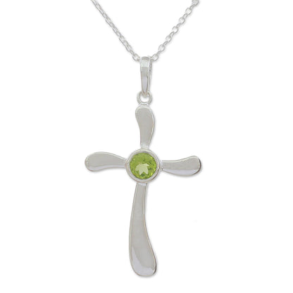 Heavenly Cross in Green Peridot and Sterling Silver Indian Cross Pendant Necklace