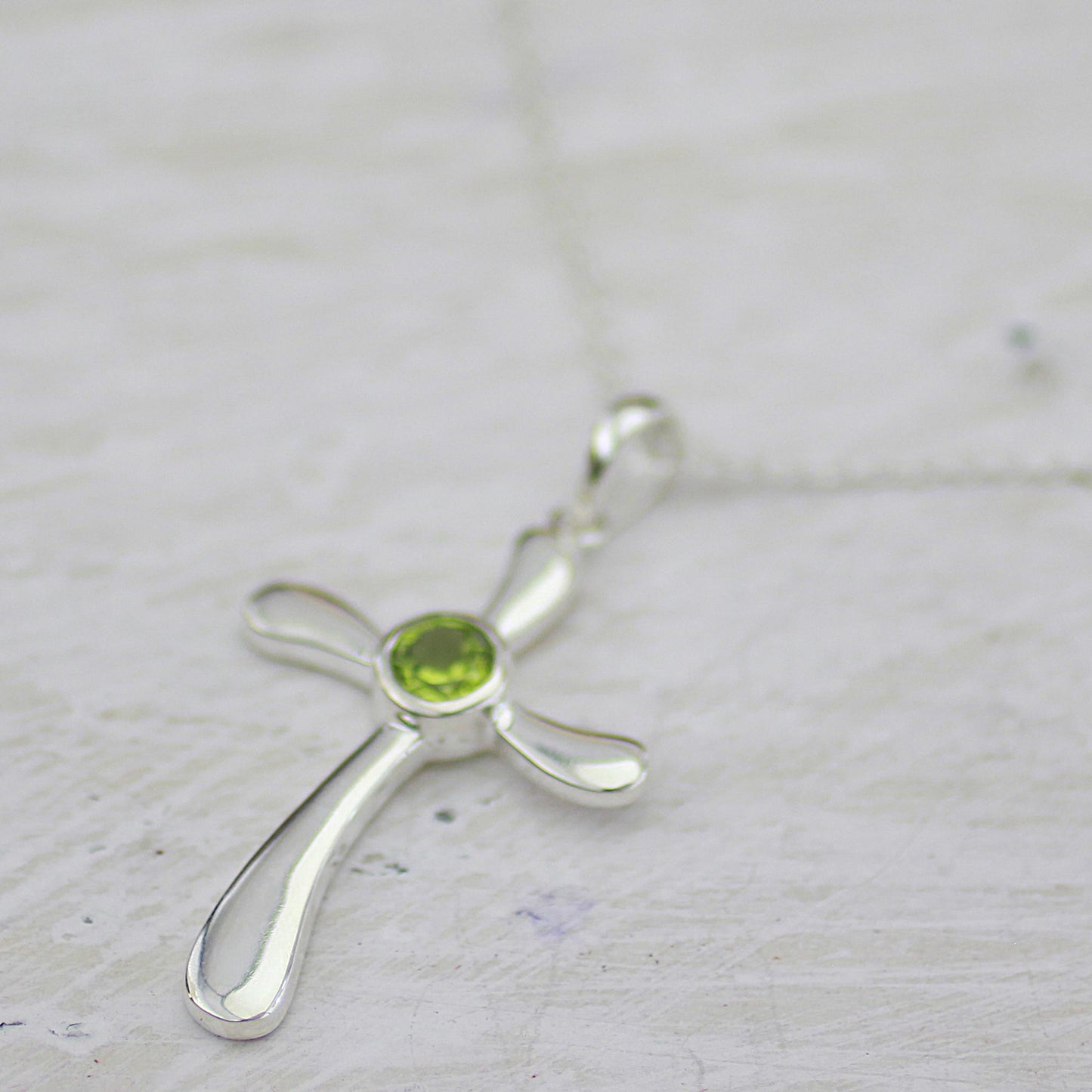 Heavenly Cross in Green Peridot and Sterling Silver Indian Cross Pendant Necklace