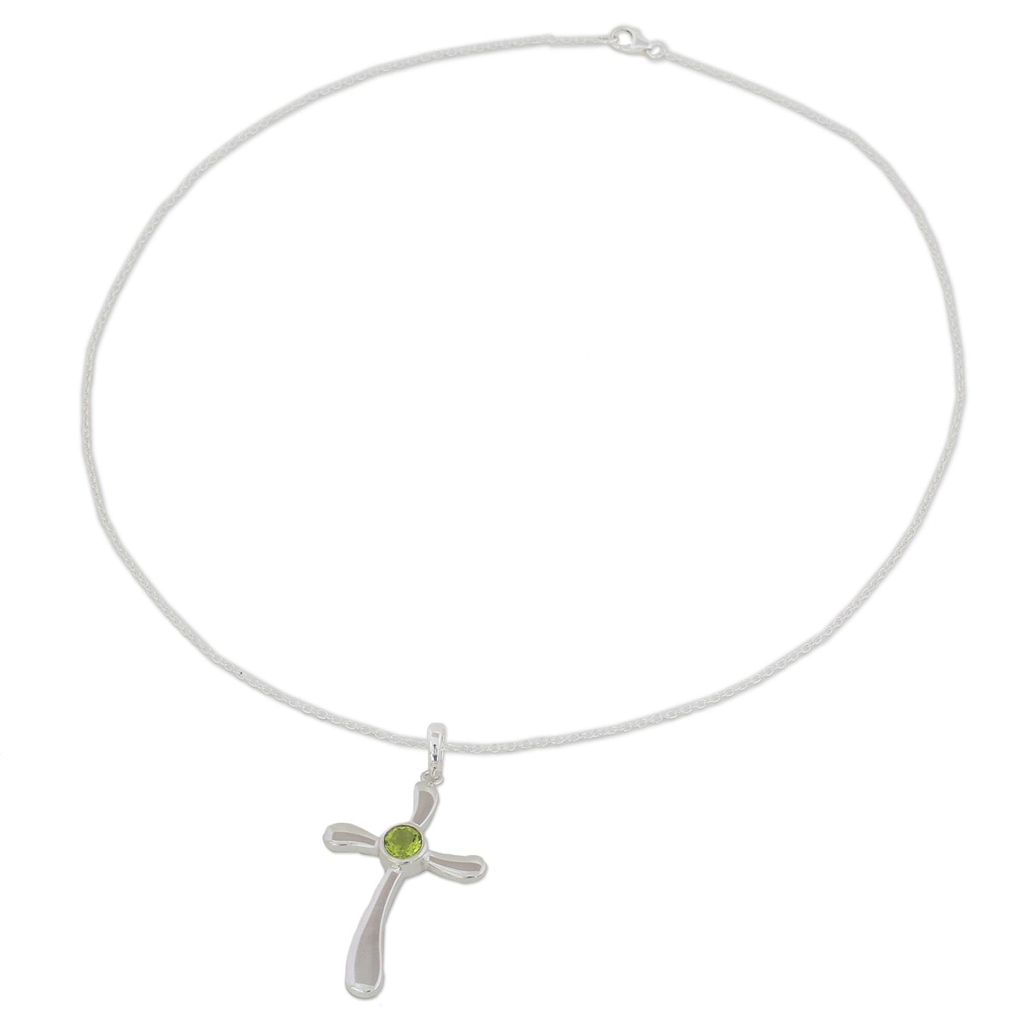 Heavenly Cross in Green Peridot and Sterling Silver Indian Cross Pendant Necklace