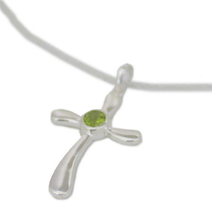 Heavenly Cross in Green Peridot and Sterling Silver Indian Cross Pendant Necklace