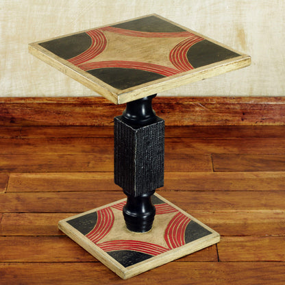 Blooming Light Hand Crafted Cedar Wood Black and Beige End Table from Ghana