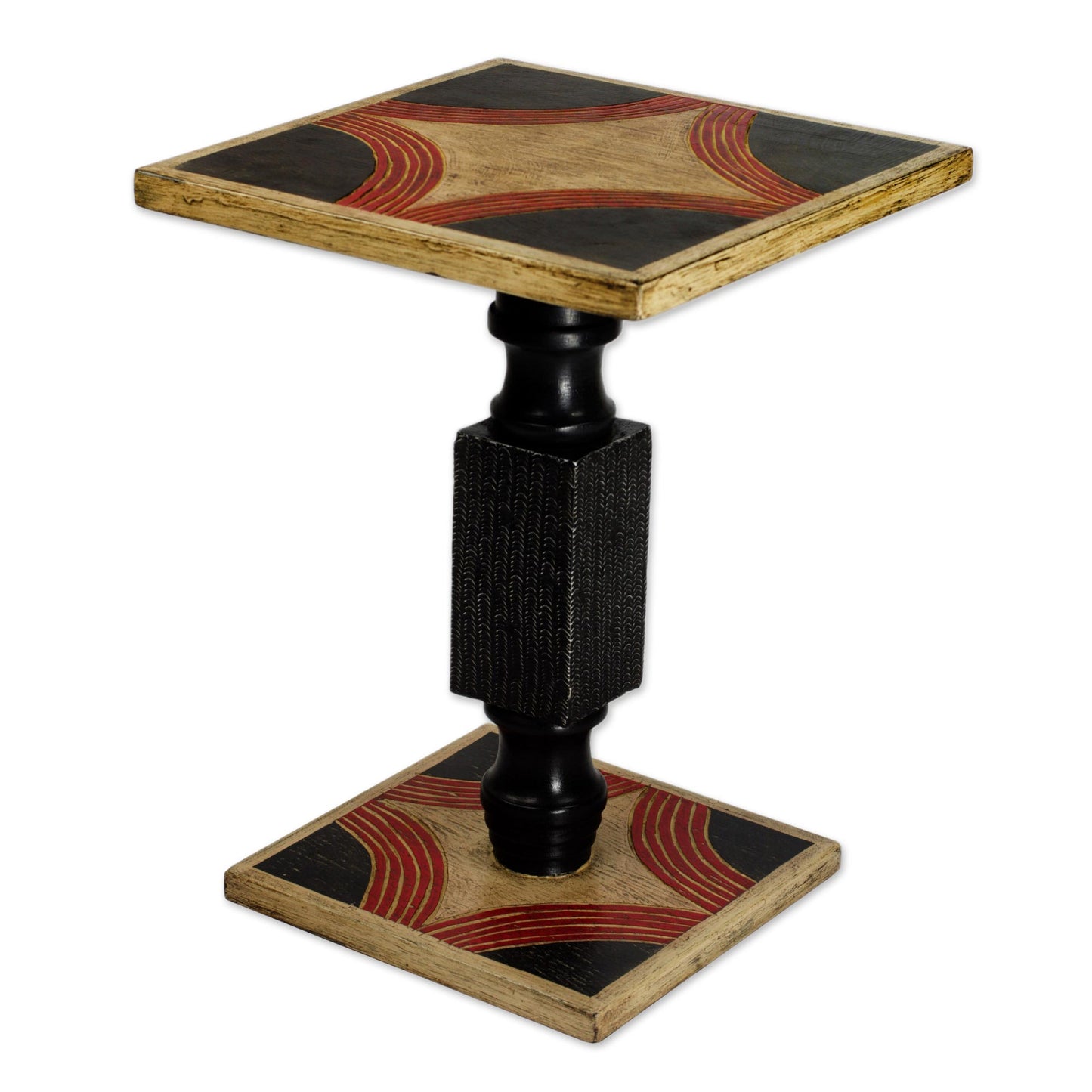 Blooming Light Hand Crafted Cedar Wood Black and Beige End Table from Ghana