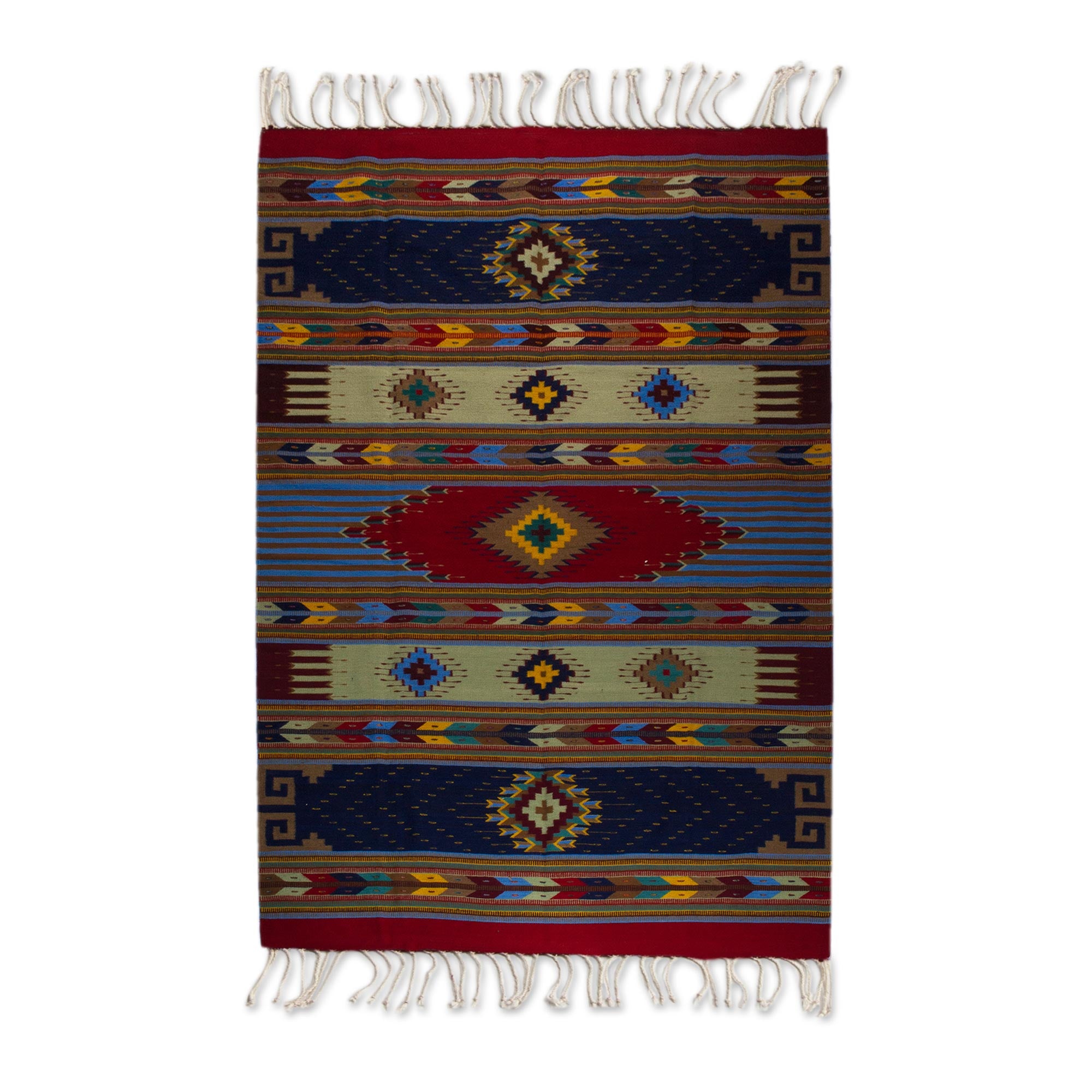 NOVICA Oaxacan Happiness 7x10 Wool Area Rug with Multicolored Geometric ...