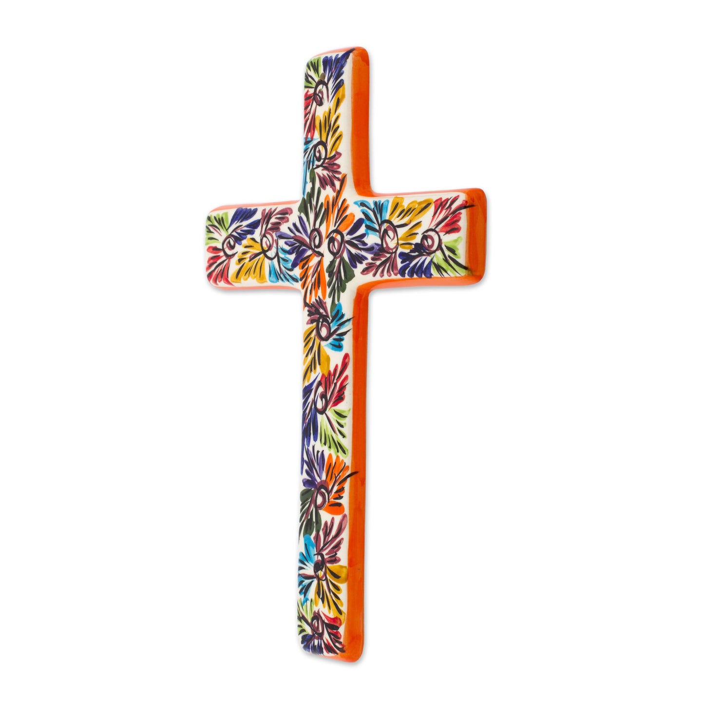 Spiritual Fireworks Artisan Crafted Multicolored Ceramic Wall Cross from Mexico