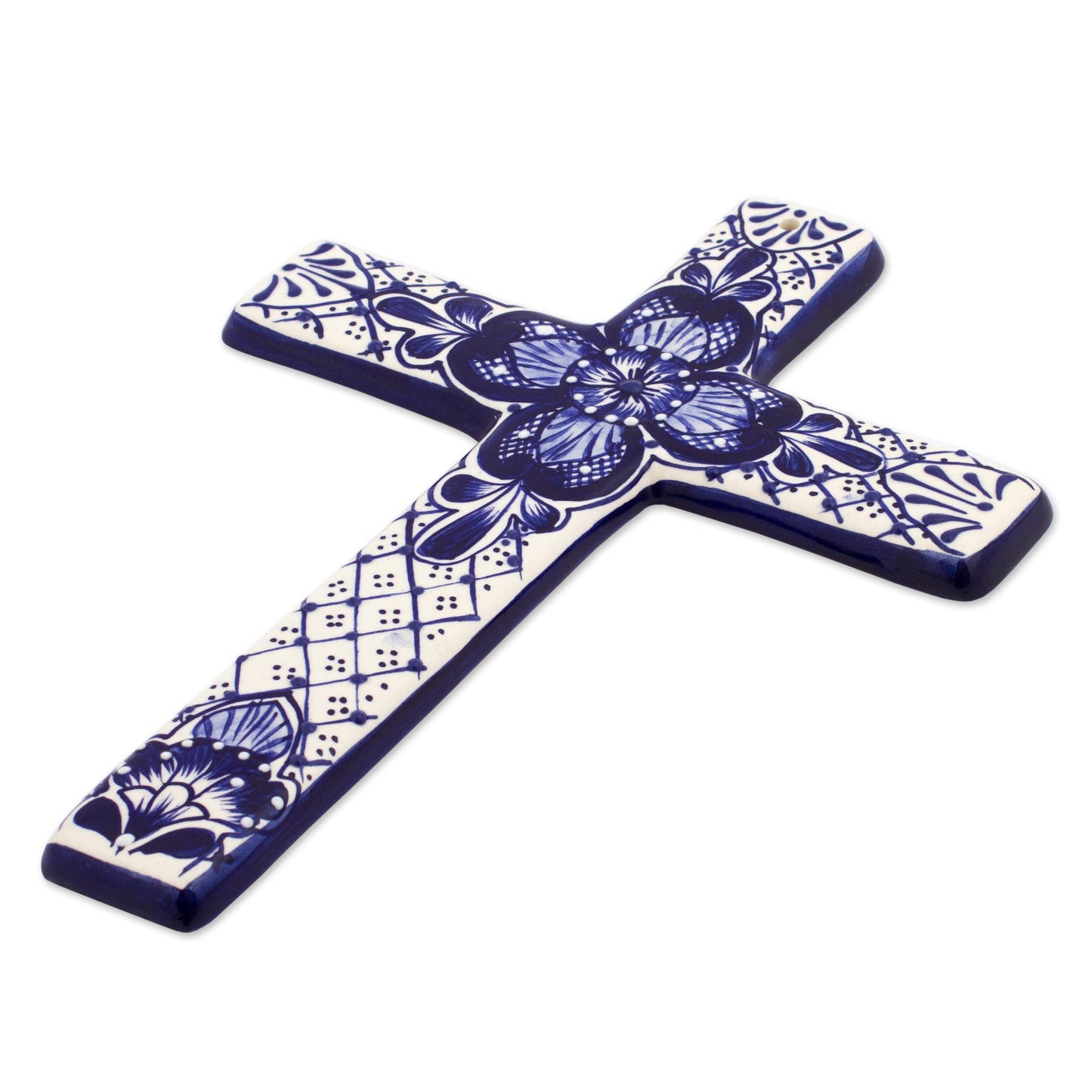 Talavera Flower Hand Crafted Talavera Style Ceramic Wall Cross from Mexico