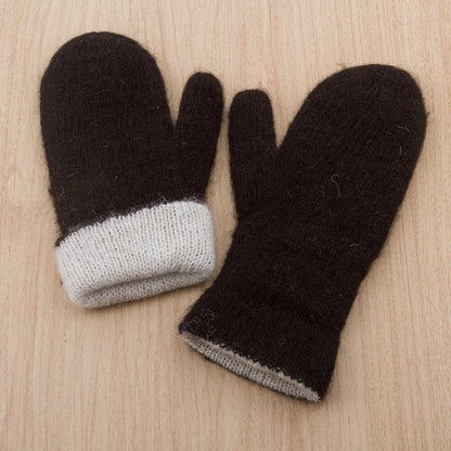 Striking Contrast Peruvian Reversible 100% Alpaca Black and Eggshell Mittens