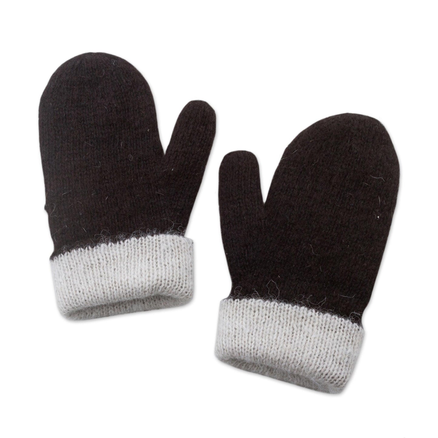 Striking Contrast Peruvian Reversible 100% Alpaca Black and Eggshell Mittens