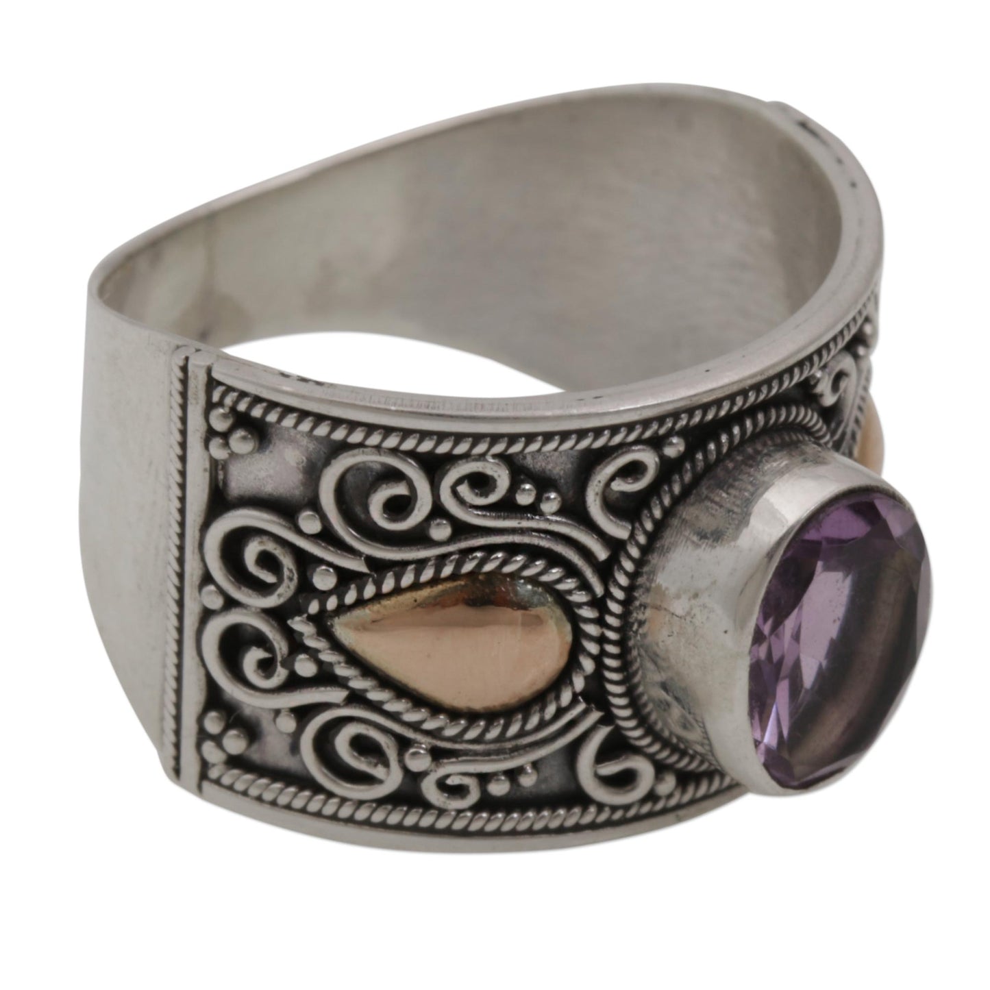 Cantik Sparkle Gold Accent Amethyst and 925 Sterling Silver Ring from Bali