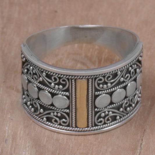 Golden Ubud Sky Gold Accent Sterling Silver Band Ring with Spiral Motifs