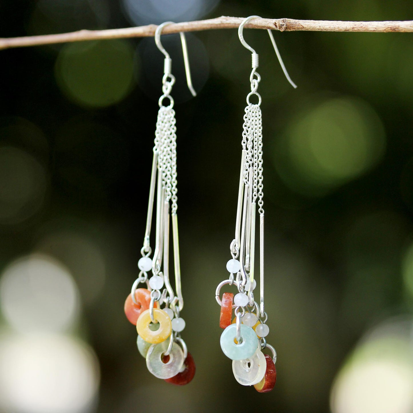 Between Nations Silver Jade & Rainbow Moonstone Earrings