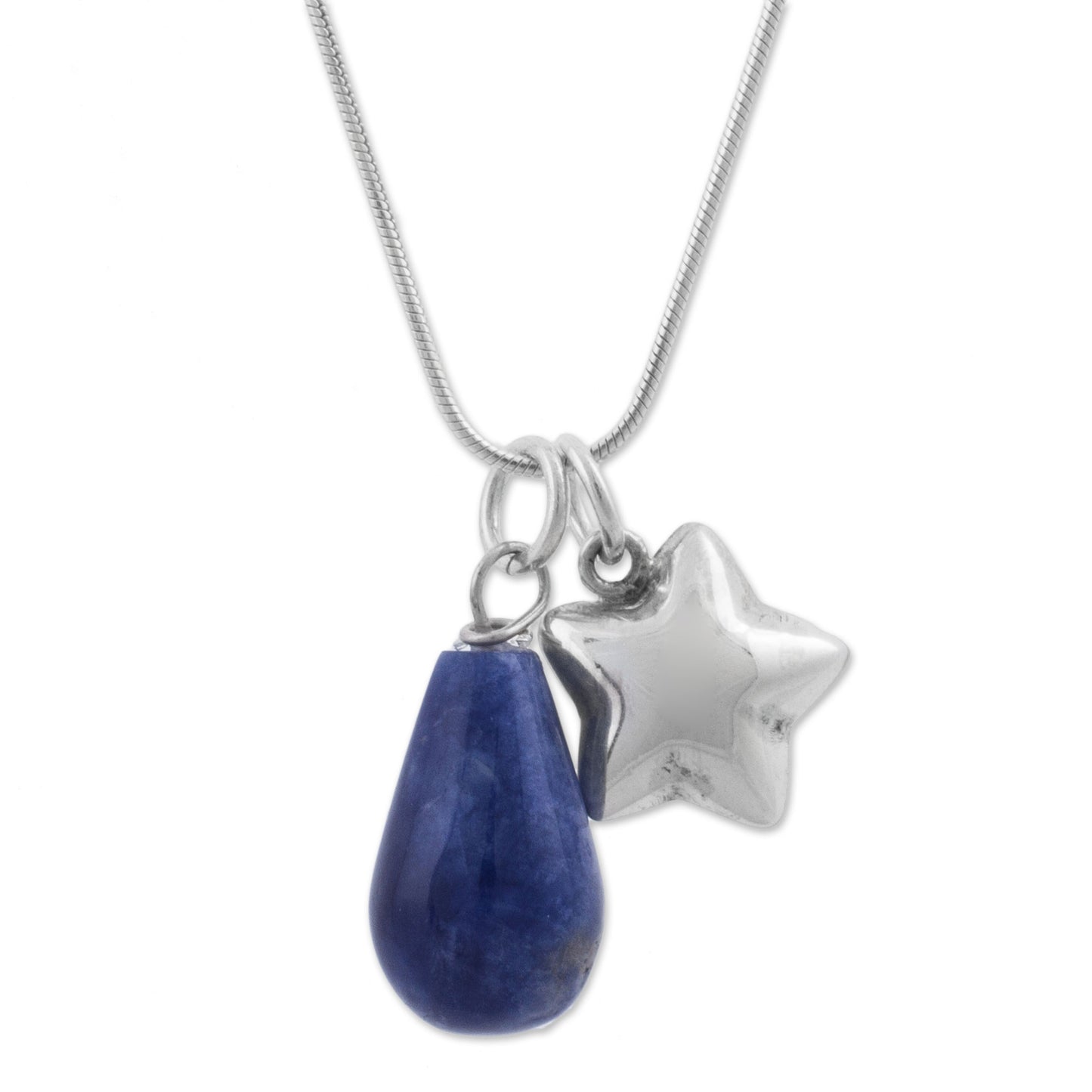 Starlit Ocean Sodalite and Sterling Silver Star Necklace from Peru