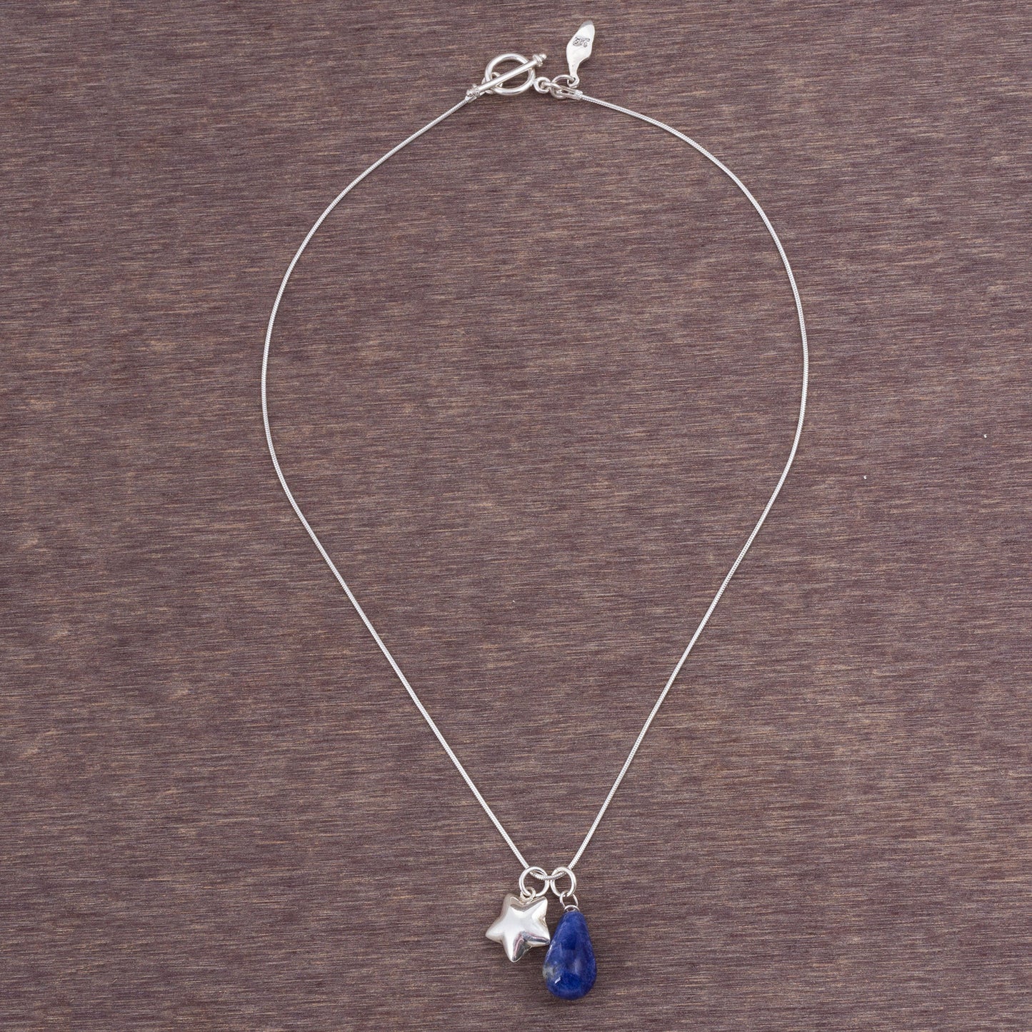 Starlit Ocean Sodalite and Sterling Silver Star Necklace from Peru