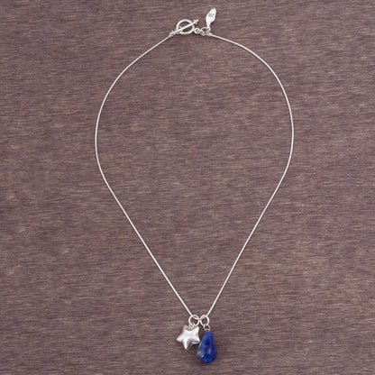 Starlit Ocean Sodalite and Sterling Silver Star Necklace from Peru