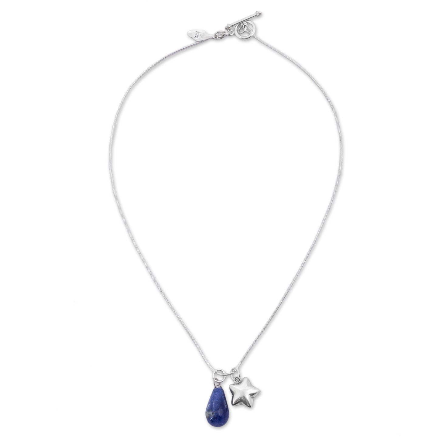 Starlit Ocean Sodalite and Sterling Silver Star Necklace from Peru