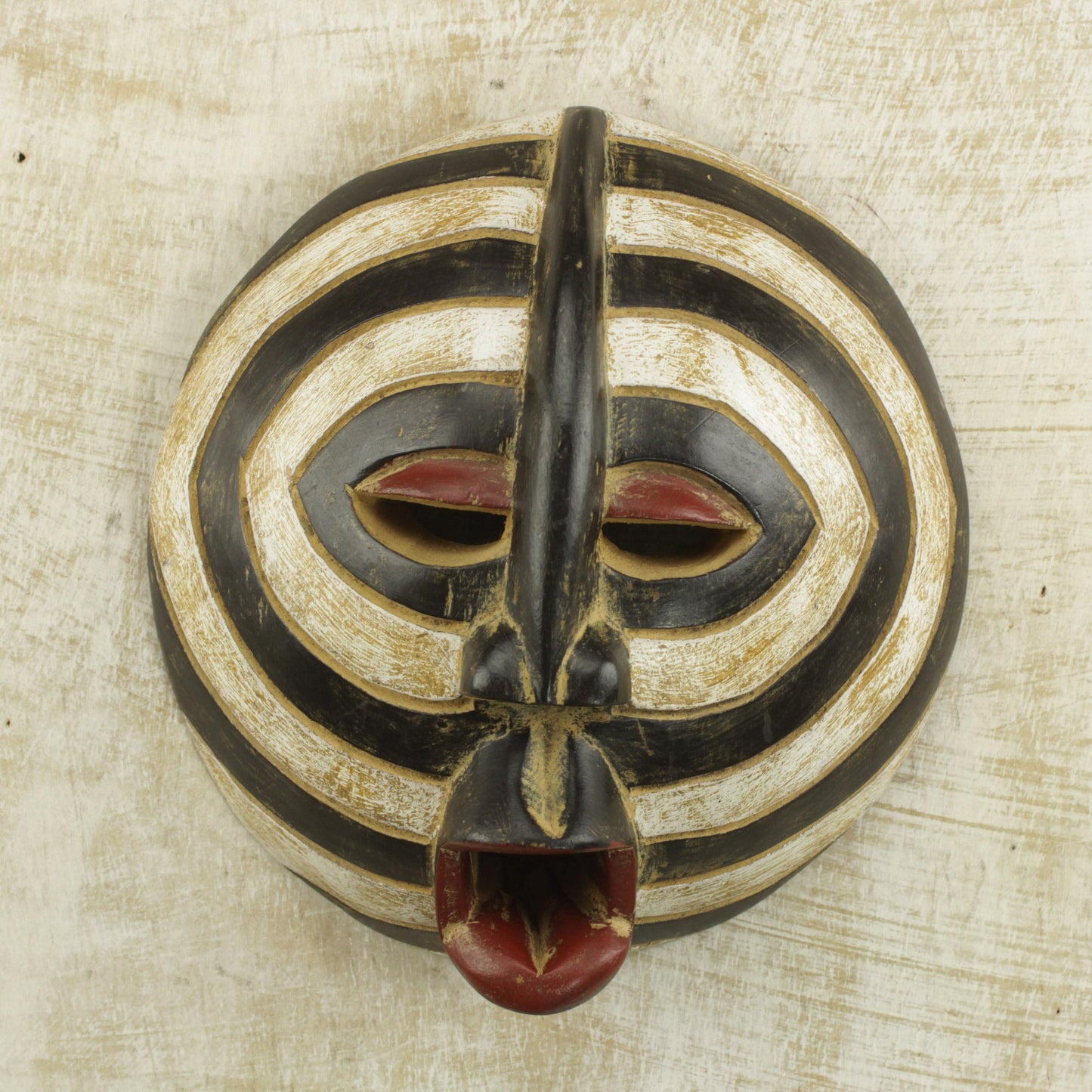 Baluba Rings Ghanaian Hand Carved Wall Mask