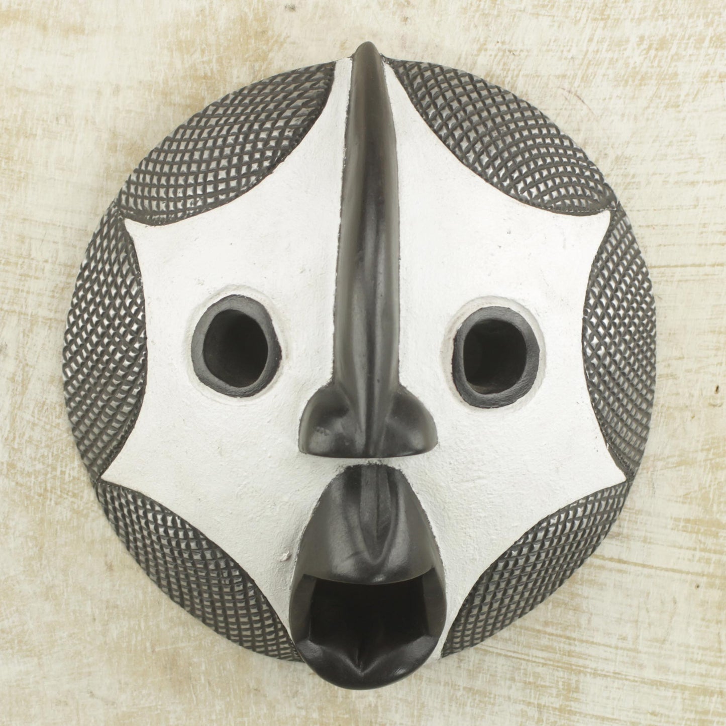 Stellar Gaze African Sese Wood and Aluminum Wall Mask in Black and White